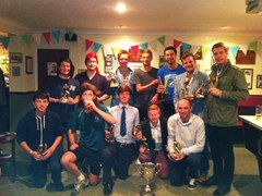 Players celebrate a great 2013 season.  Er ... what are Matt N & Luke doing there?